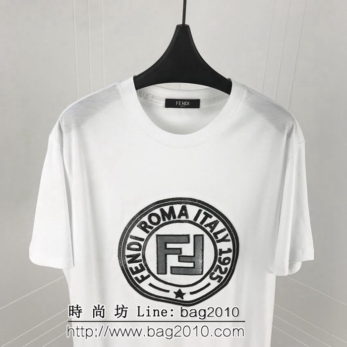 Fendi芬迪 19ss早春新款短袖 閃亮珠片設計 刺純棉面料 高版本男女同款 ydi2023